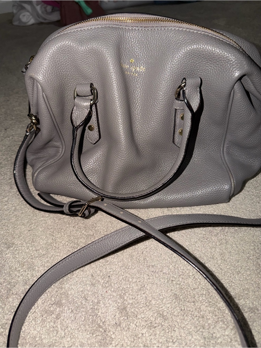 kate spade Gray Pebbled Leather Dome Satchel with Crossbody Strap
